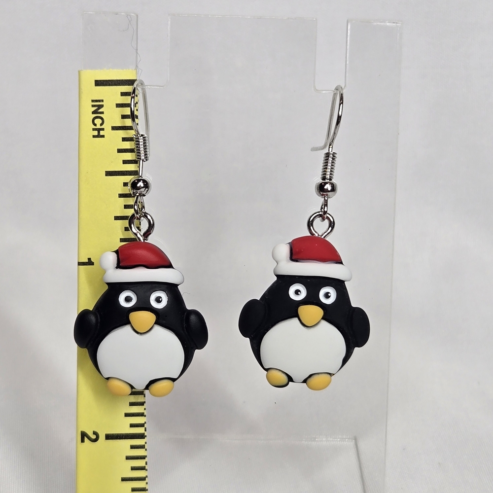 Penguin Christmas Earrings - Black and White